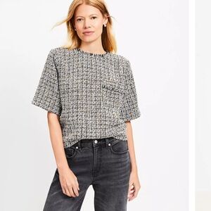 NWT Loft Metallic Fringe Tweed Pocket Tee medium